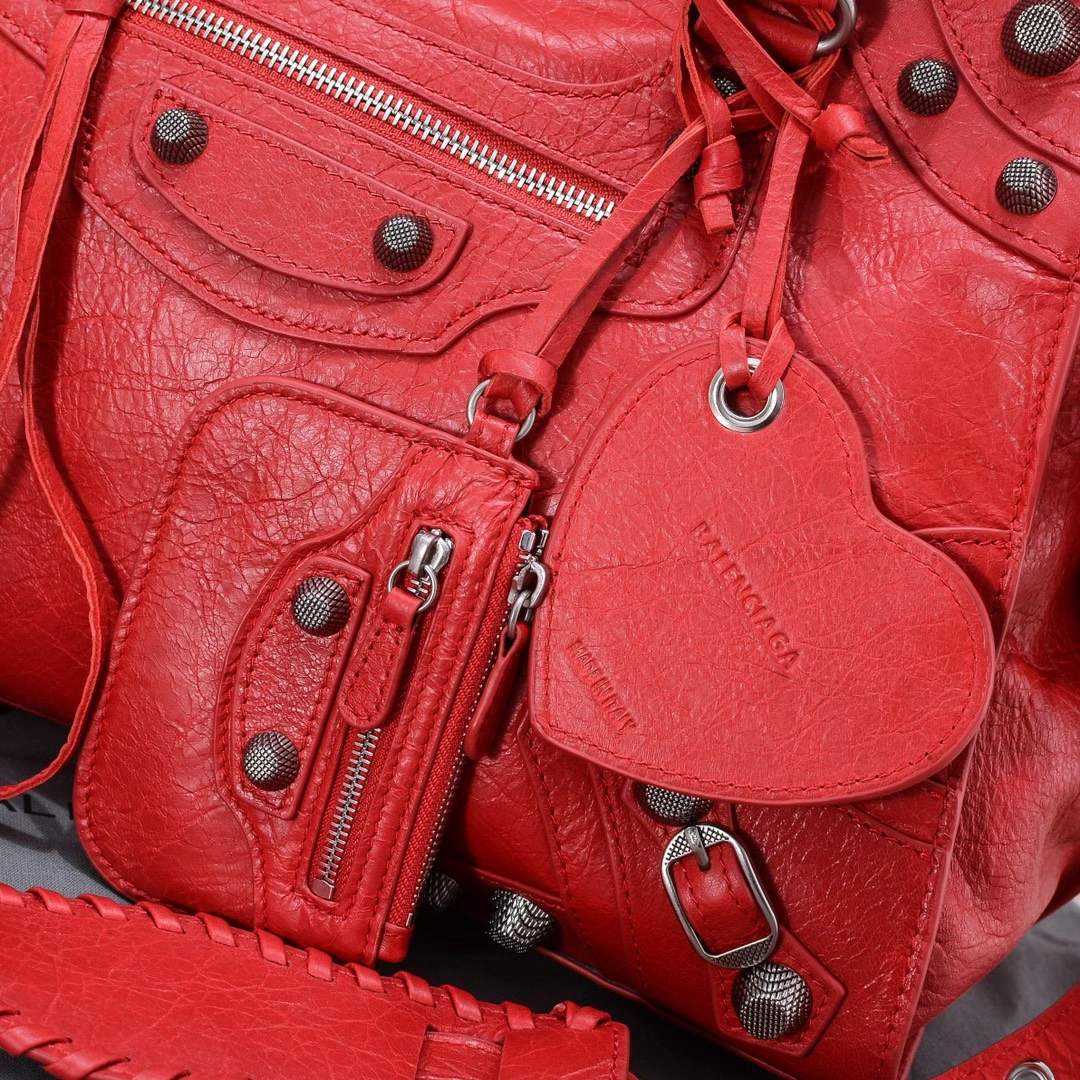 Balenciaga Red Neo Cagole Motorcycle Bag with Heart Mirror Popular 60938