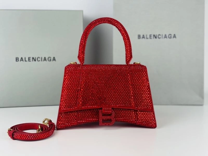 Lightweight Balenciaga Red Rhinestone Hourglass Bag with B-Clasp 72591