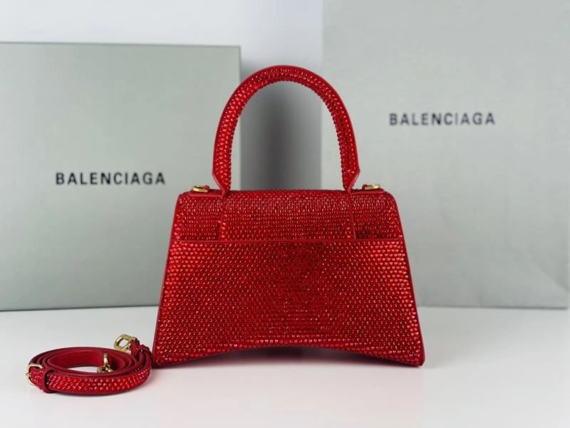 Lightweight Balenciaga Red Rhinestone Hourglass Bag with B-Clasp 72591