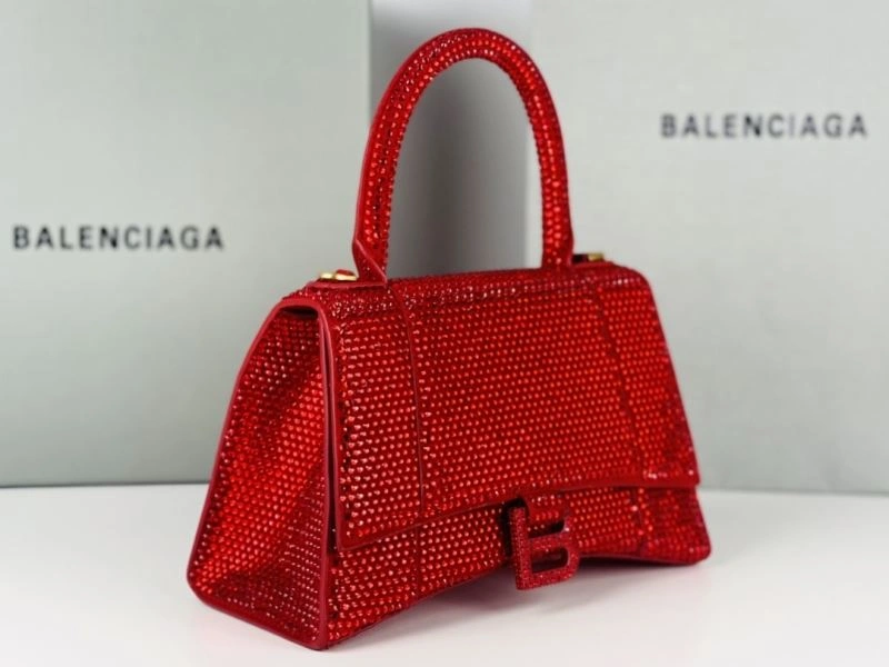 Lightweight Balenciaga Red Rhinestone Hourglass Bag with B-Clasp 72591