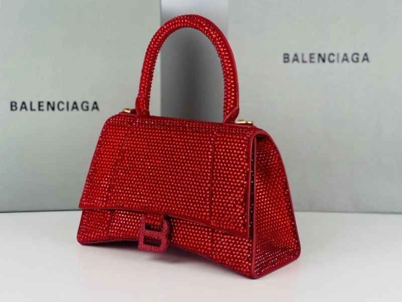 Lightweight Balenciaga Red Rhinestone Hourglass Bag with B-Clasp 72591