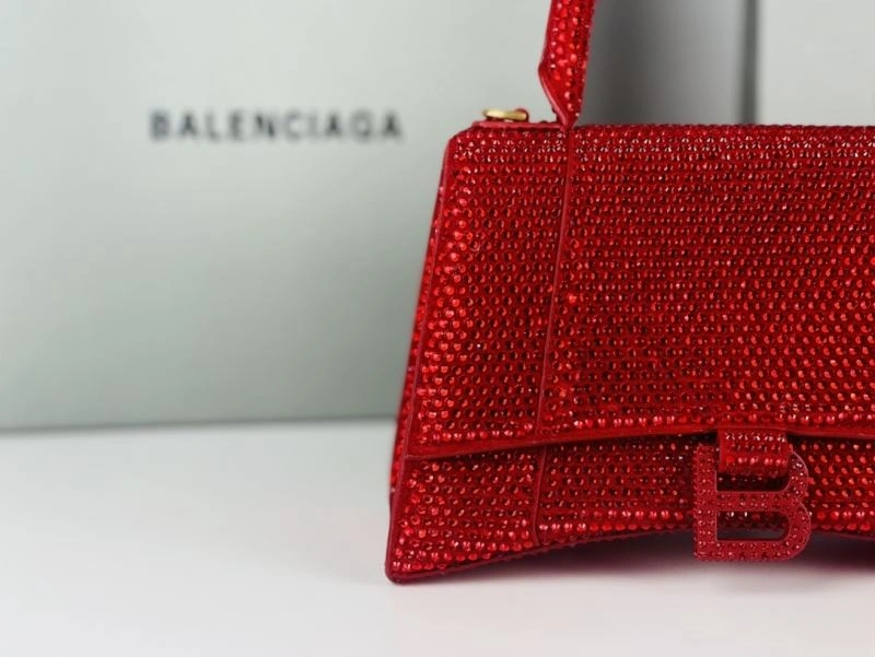 Lightweight Balenciaga Red Rhinestone Hourglass Bag with B-Clasp 72591