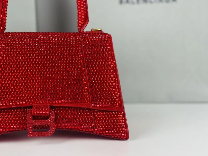 Lightweight Balenciaga Red Rhinestone Hourglass Bag with B-Clasp 72591