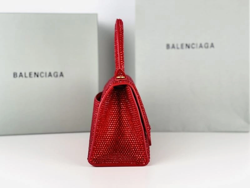 Lightweight Balenciaga Red Rhinestone Hourglass Bag with B-Clasp 72591