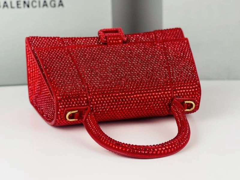 Lightweight Balenciaga Red Rhinestone Hourglass Bag with B-Clasp 72591