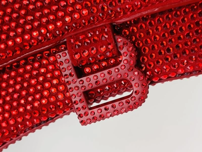 Lightweight Balenciaga Red Rhinestone Hourglass Bag with B-Clasp 72591