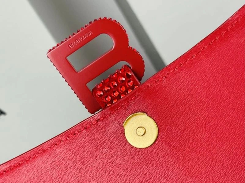 Lightweight Balenciaga Red Rhinestone Hourglass Bag with B-Clasp 72591