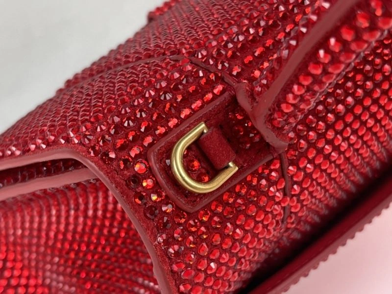Lightweight Balenciaga Red Rhinestone Hourglass Bag with B-Clasp 72591