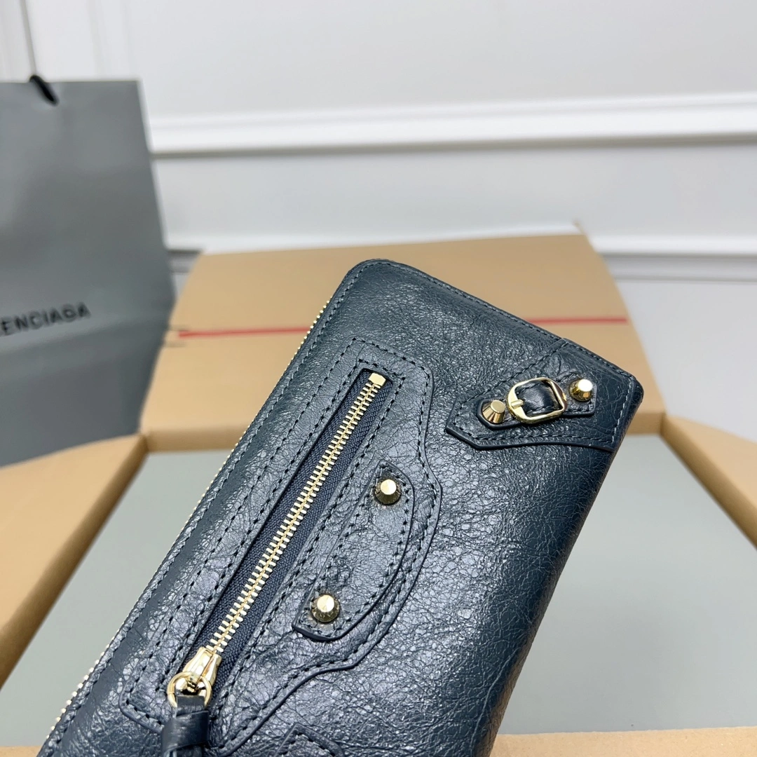Balenciaga Retro Gray Sheepskin Motorcycle Wallet with Heart Zipper Sporty 60889