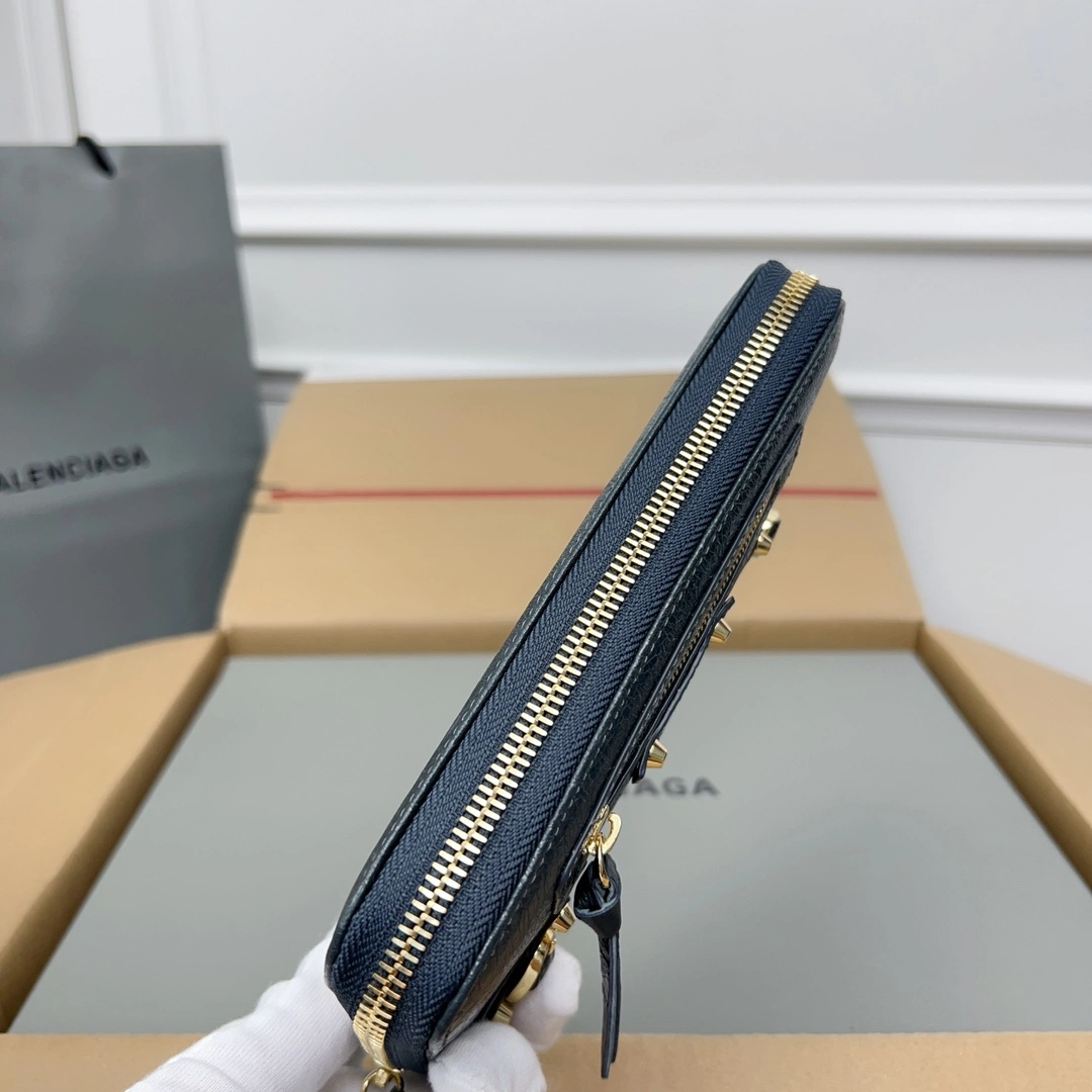 Balenciaga Retro Gray Sheepskin Motorcycle Wallet with Heart Zipper Sporty 60889