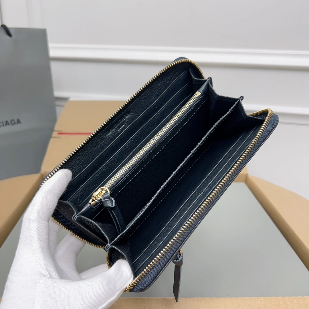Balenciaga Retro Gray Sheepskin Motorcycle Wallet with Heart Zipper Sporty 60889