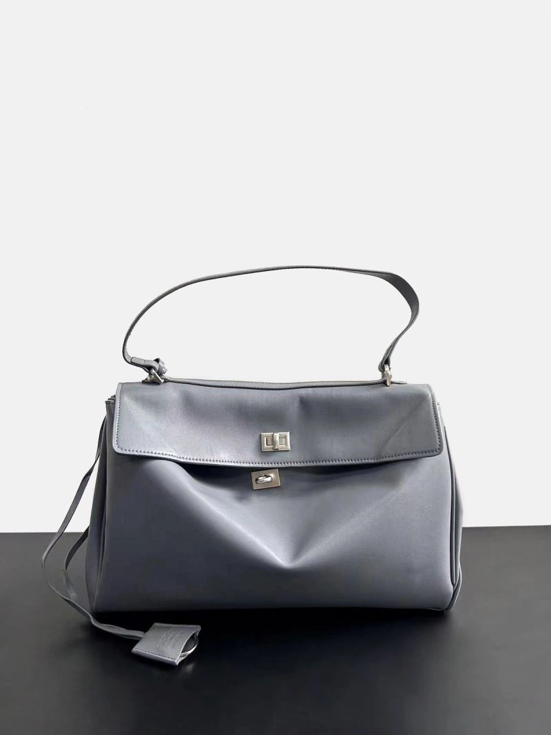 NewStyle Balenciaga Rodeo Slouchy Leather Bag in Medium Gray Silver 67009