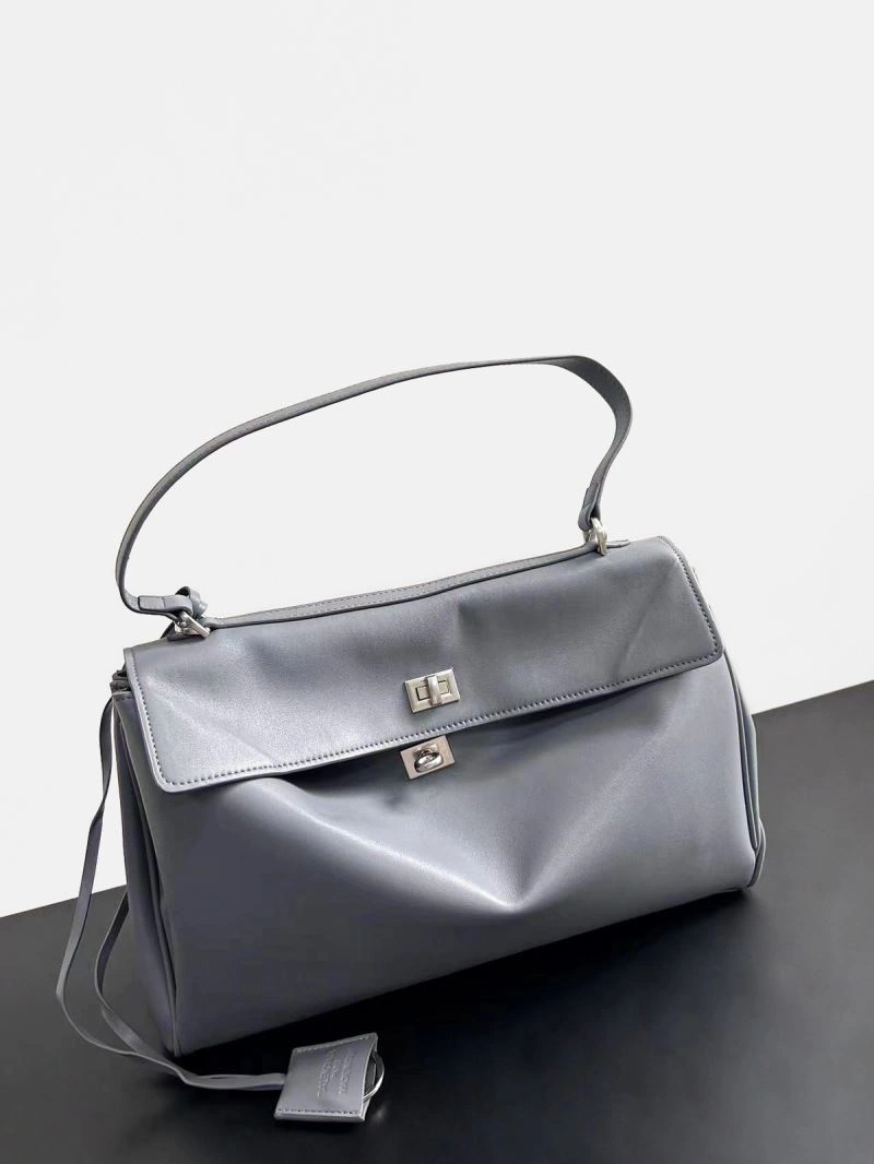NewStyle Balenciaga Rodeo Slouchy Leather Bag in Medium Gray Silver 67009