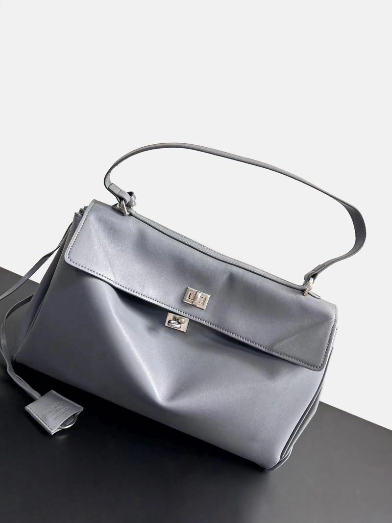 NewStyle Balenciaga Rodeo Slouchy Leather Bag in Medium Gray Silver 67009