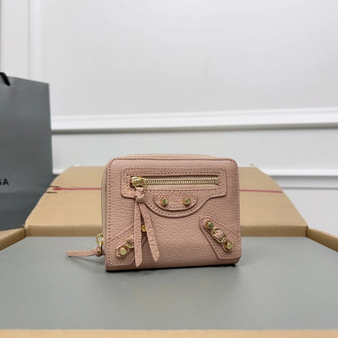 Balenciaga Rose Pink Vintage Goat Leather Mini Organizer Wallet EasyMatch 60835