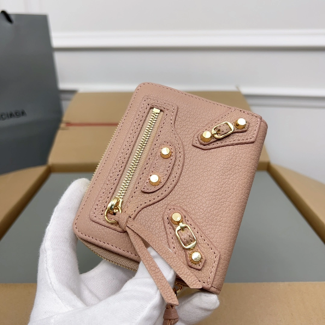 Balenciaga Rose Pink Vintage Goat Leather Mini Organizer Wallet EasyMatch 60835