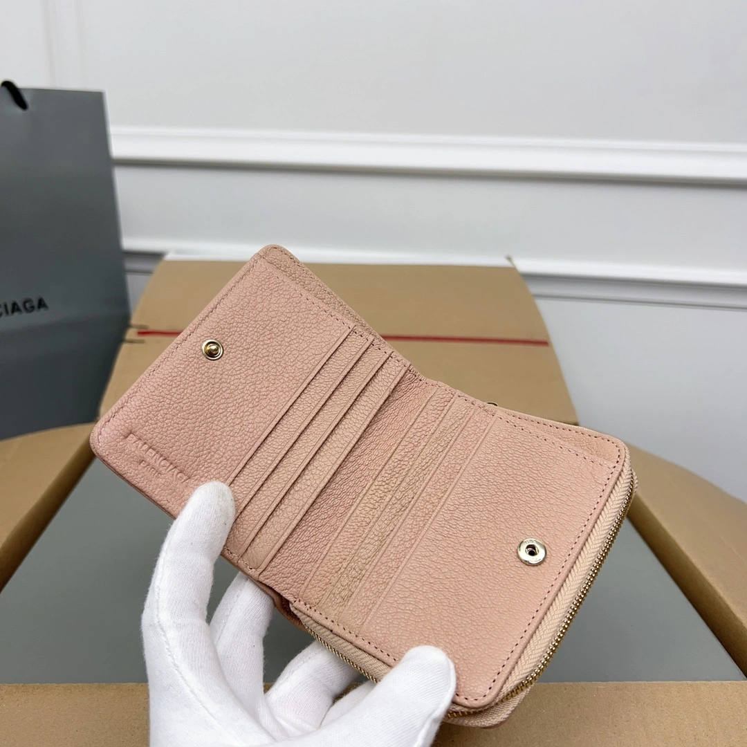 Balenciaga Rose Pink Vintage Goat Leather Mini Organizer Wallet EasyMatch 60835