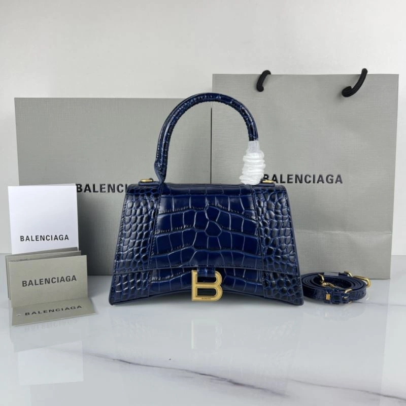 EyeCatching Balenciaga Royal Blue Crocodile Hourglass Bag with Gold Buckle 78724
