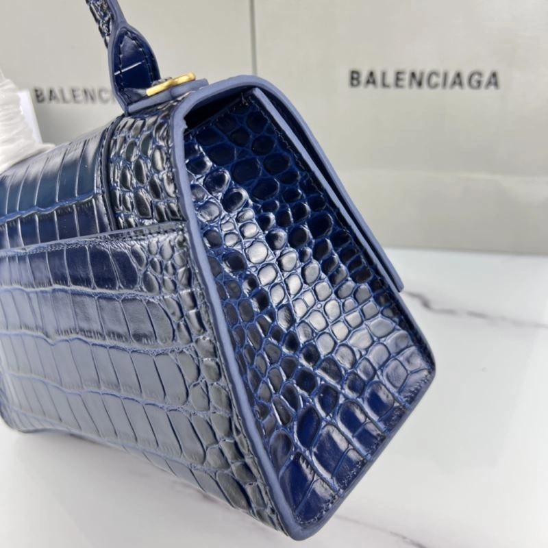 EyeCatching Balenciaga Royal Blue Crocodile Hourglass Bag with Gold Buckle 78724