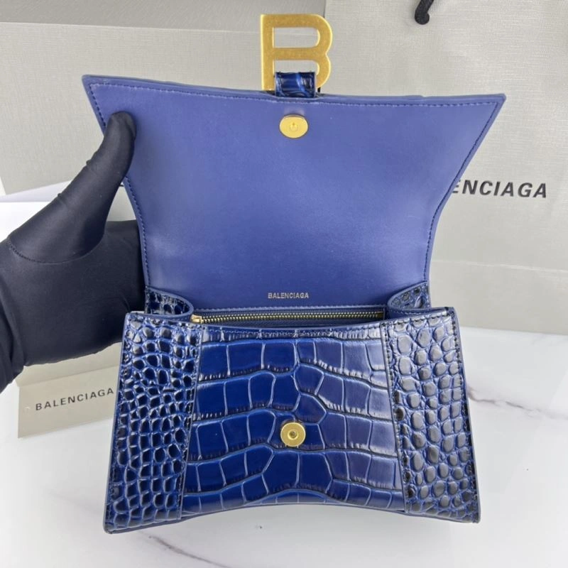 EyeCatching Balenciaga Royal Blue Crocodile Hourglass Bag with Gold Buckle 78724