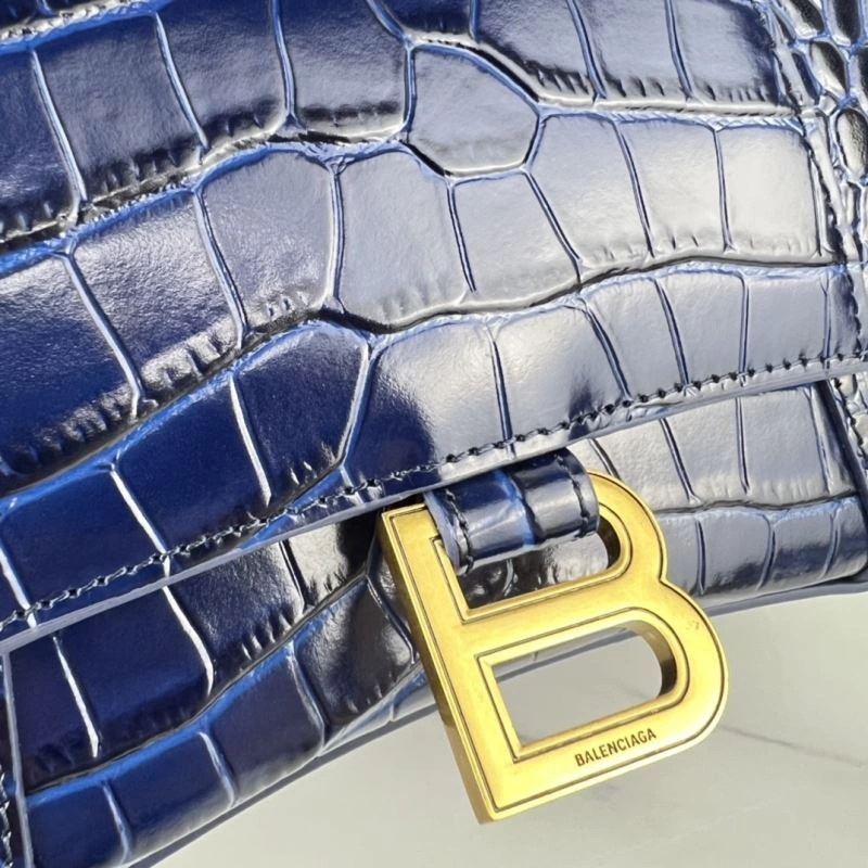 EyeCatching Balenciaga Royal Blue Crocodile Hourglass Bag with Gold Buckle 78724