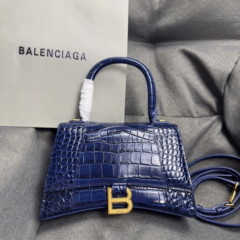 Balenciaga Royal Blue Crocodile Hourglass Bag with Gold Buckle WaterResistant 69989