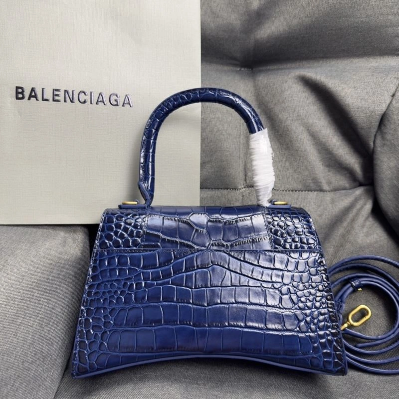 Balenciaga Royal Blue Crocodile Hourglass Bag with Gold Buckle WaterResistant 69989