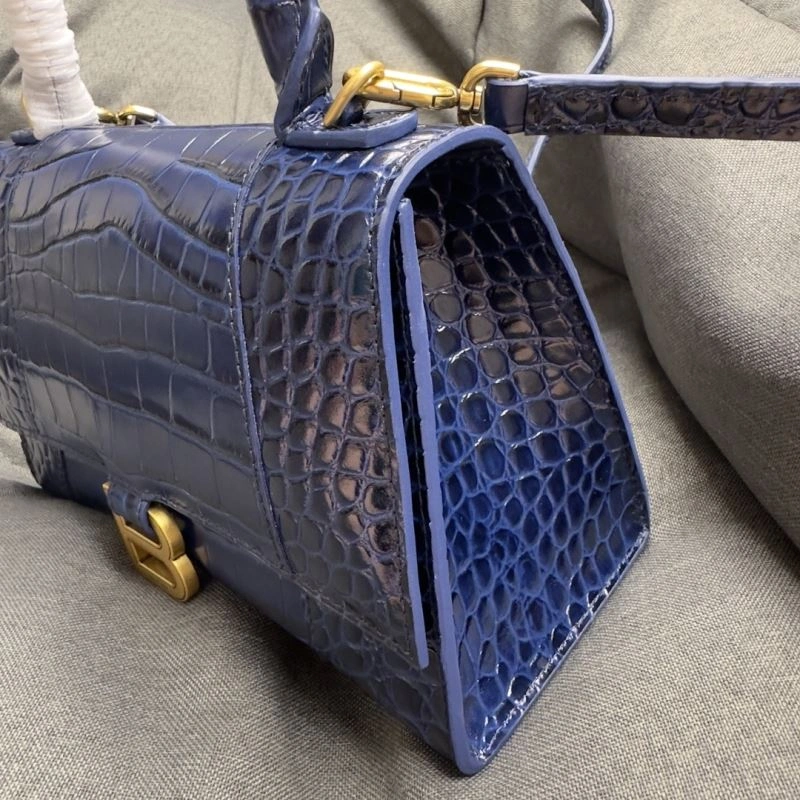 Balenciaga Royal Blue Crocodile Hourglass Bag with Gold Buckle WaterResistant 69989
