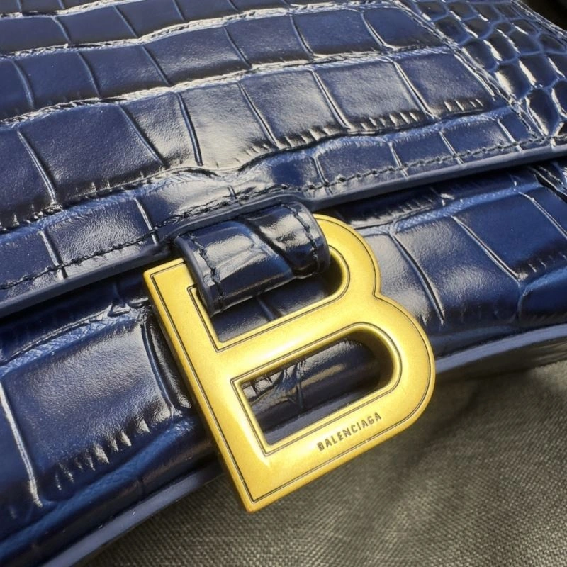 Balenciaga Royal Blue Crocodile Hourglass Bag with Gold Buckle WaterResistant 69989