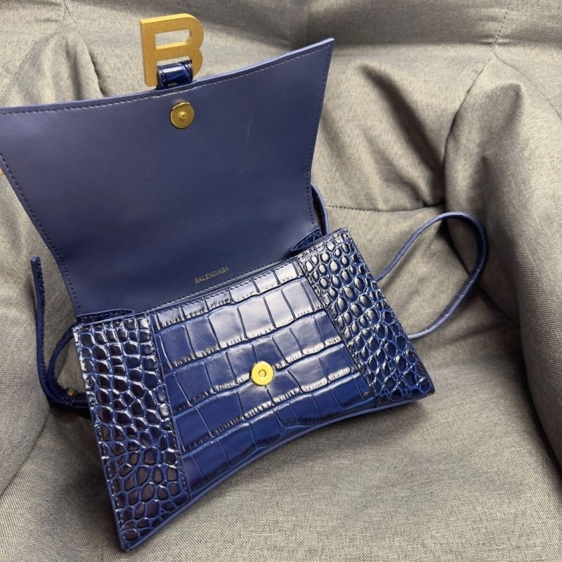 Balenciaga Royal Blue Crocodile Hourglass Bag with Gold Buckle WaterResistant 69989