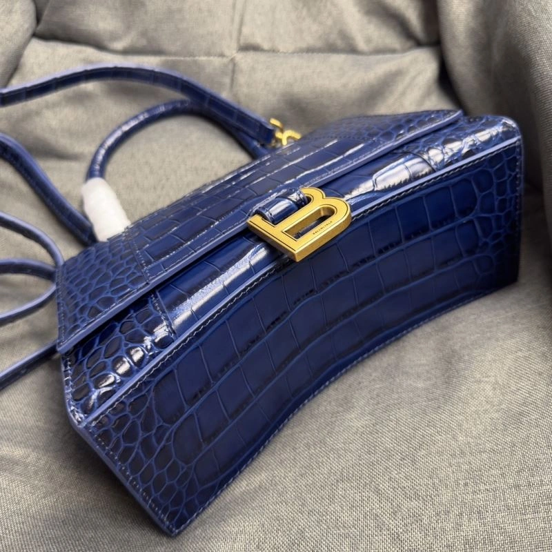 Balenciaga Royal Blue Crocodile Hourglass Bag with Gold Buckle WaterResistant 69989