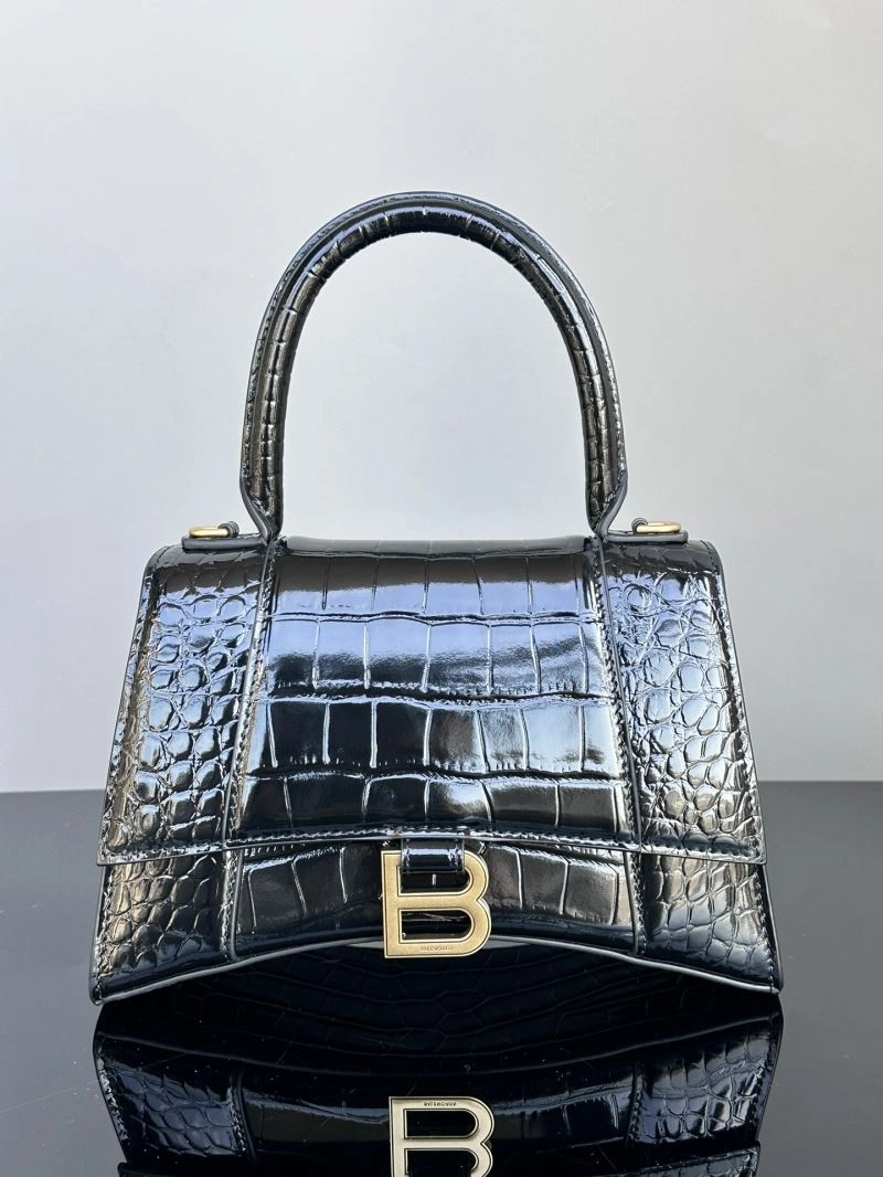 Breathable Balenciaga S Hourglass Crocodile Bag with Gold Accents 72602