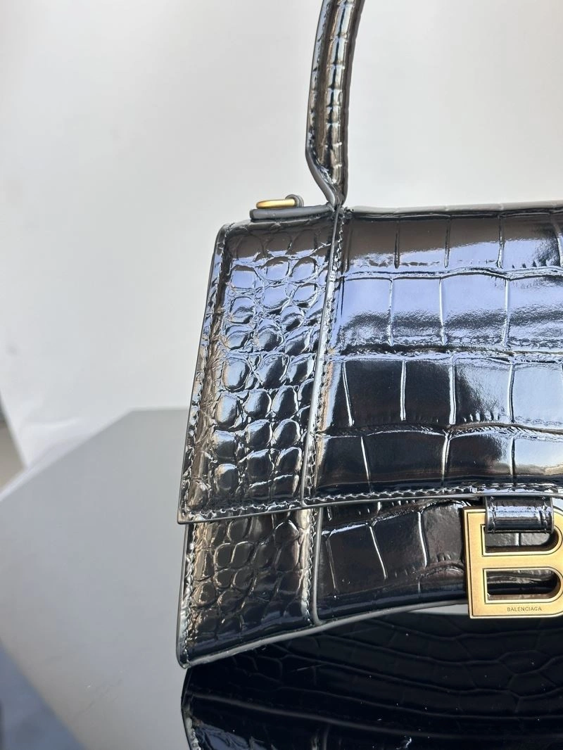 Breathable Balenciaga S Hourglass Crocodile Bag with Gold Accents 72602