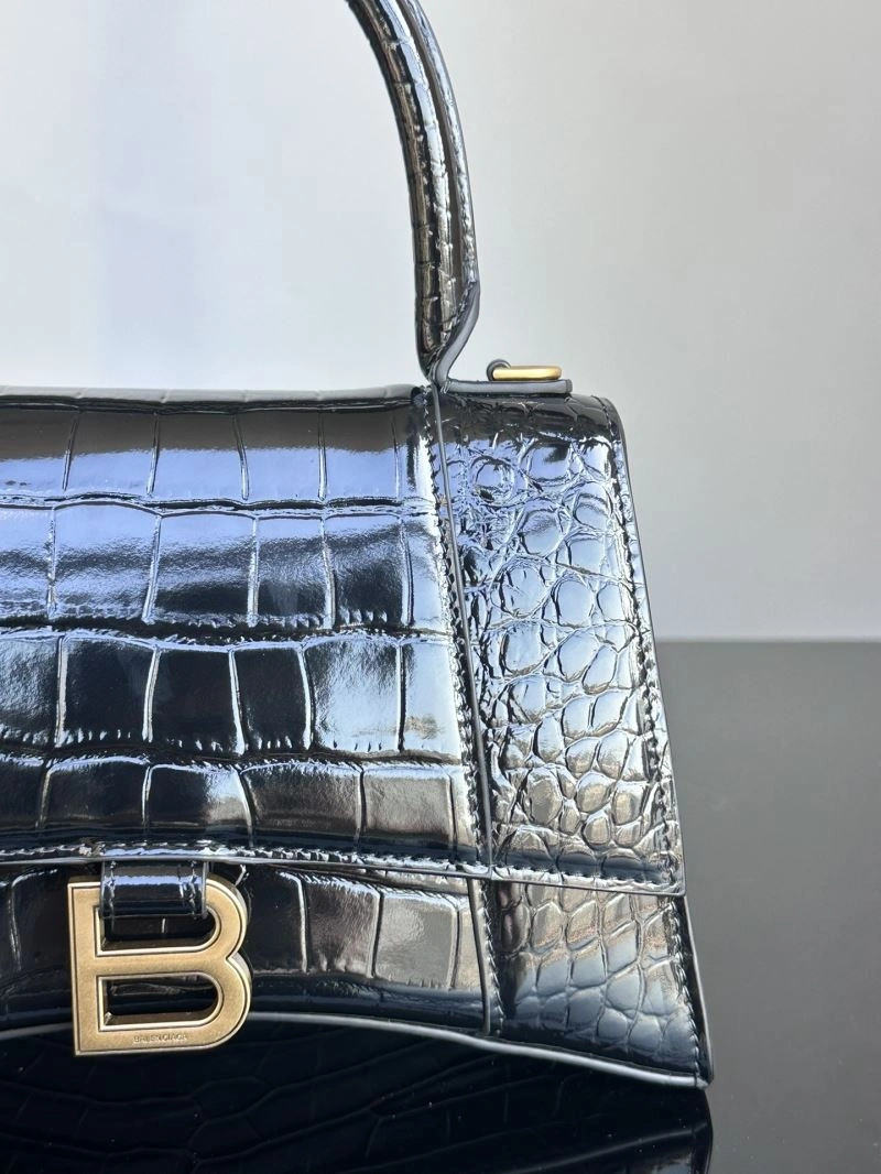 Breathable Balenciaga S Hourglass Crocodile Bag with Gold Accents 72602