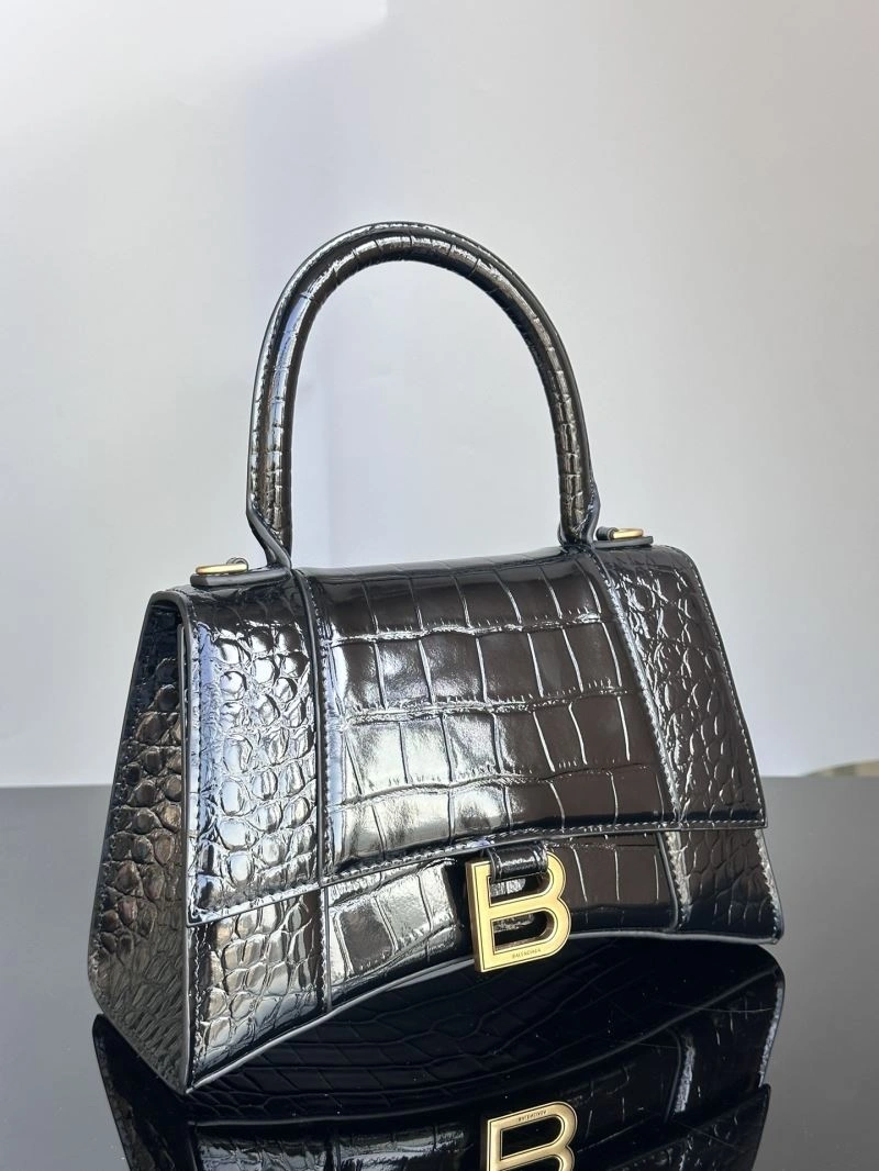 Breathable Balenciaga S Hourglass Crocodile Bag with Gold Accents 72602