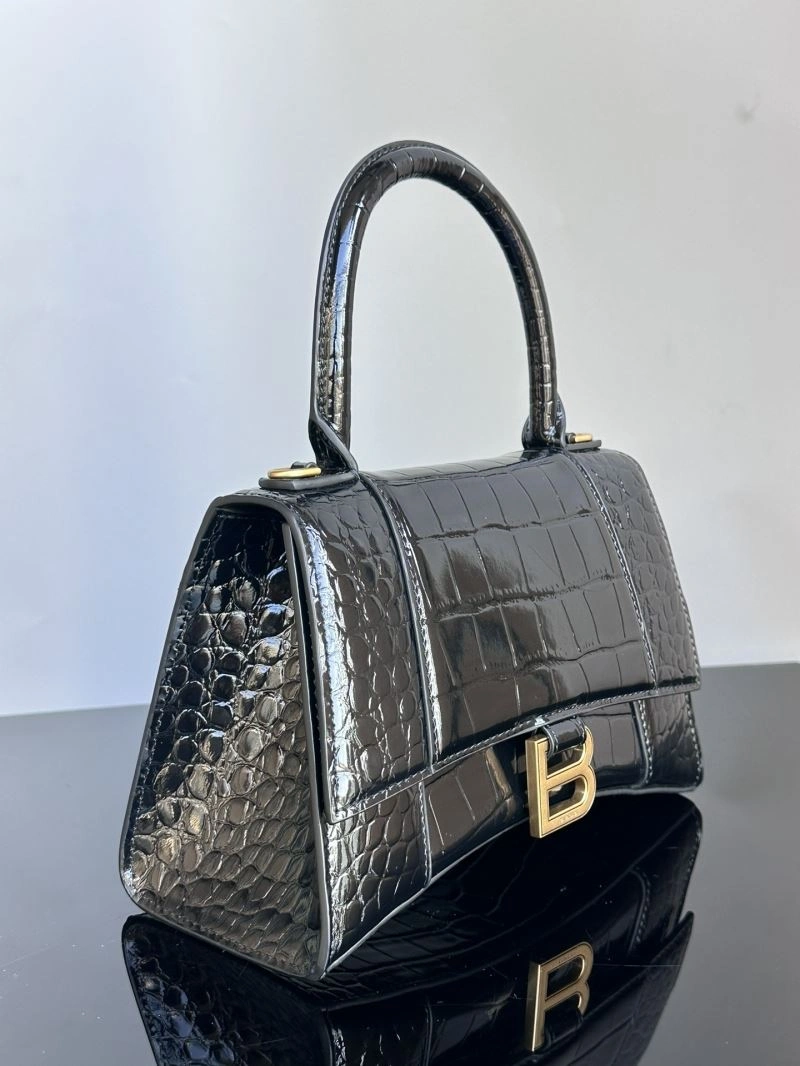 Breathable Balenciaga S Hourglass Crocodile Bag with Gold Accents 72602