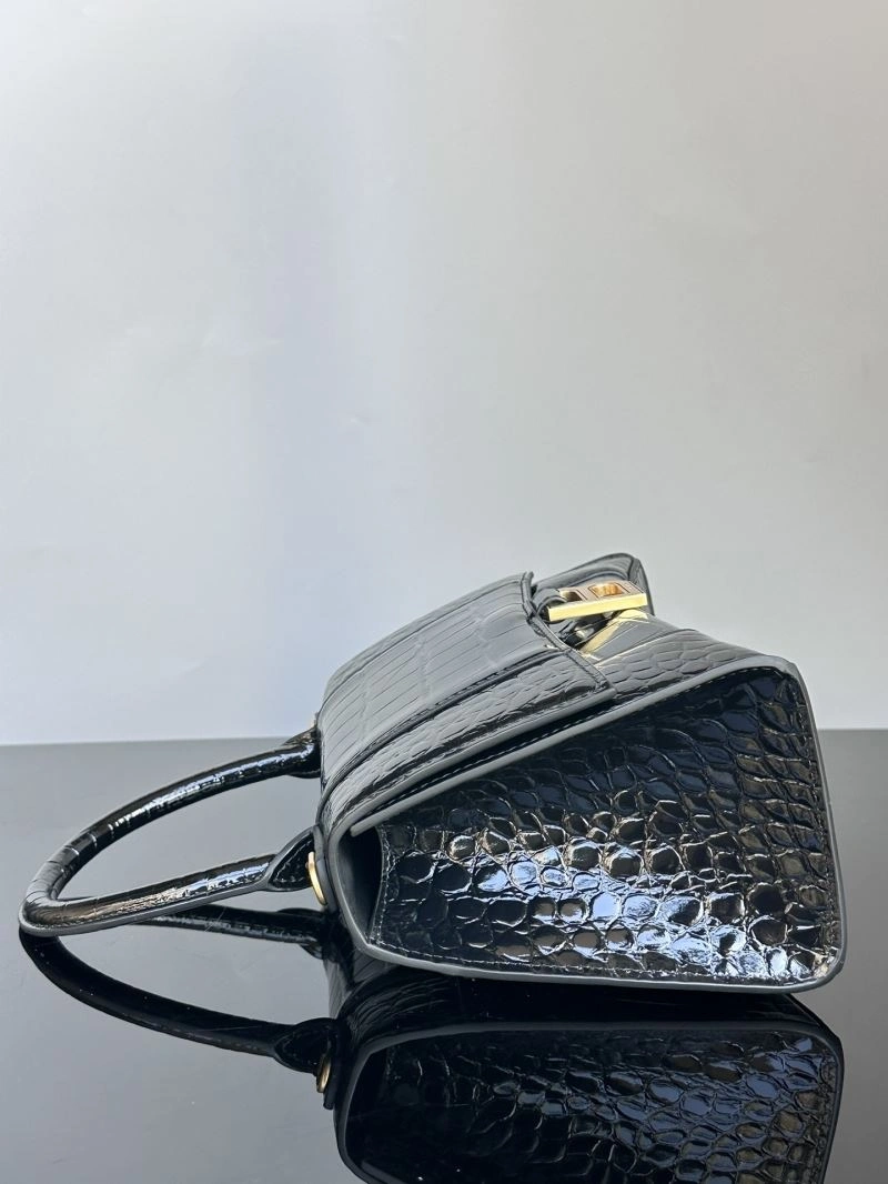 Breathable Balenciaga S Hourglass Crocodile Bag with Gold Accents 72602