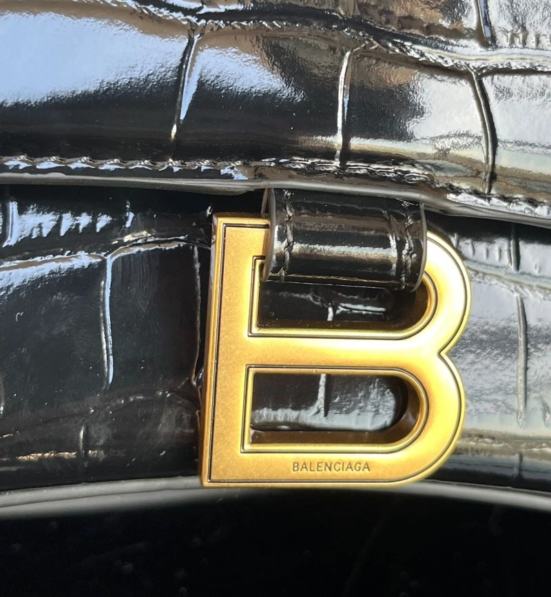 Breathable Balenciaga S Hourglass Crocodile Bag with Gold Accents 72602