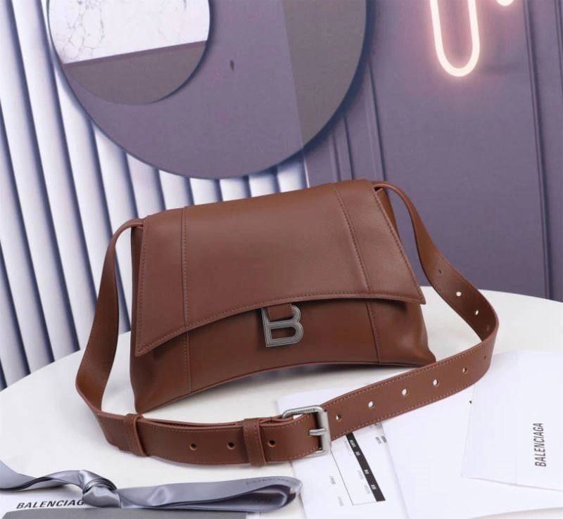 Soft Balenciaga Signature Hourglass Caramel Bag with B-Pull Ring 75299