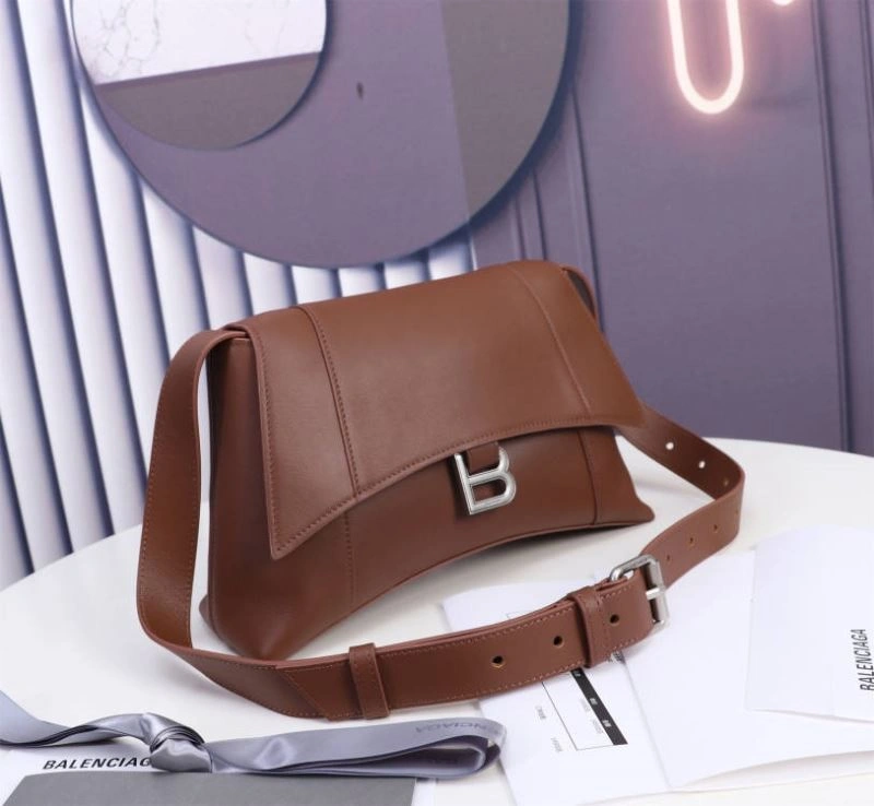 Soft Balenciaga Signature Hourglass Caramel Bag with B-Pull Ring 75299