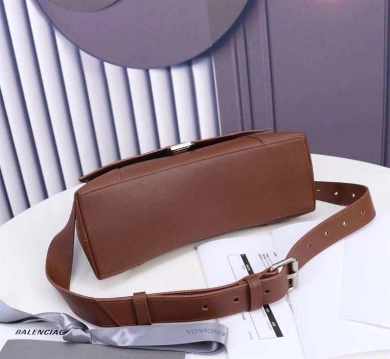 Soft Balenciaga Signature Hourglass Caramel Bag with B-Pull Ring 75299
