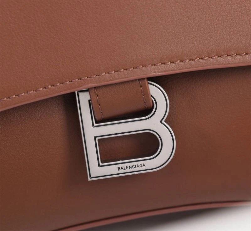 Soft Balenciaga Signature Hourglass Caramel Bag with B-Pull Ring 75299