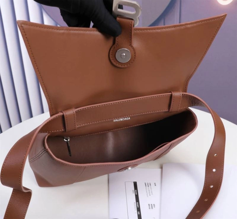 Soft Balenciaga Signature Hourglass Caramel Bag with B-Pull Ring 75299