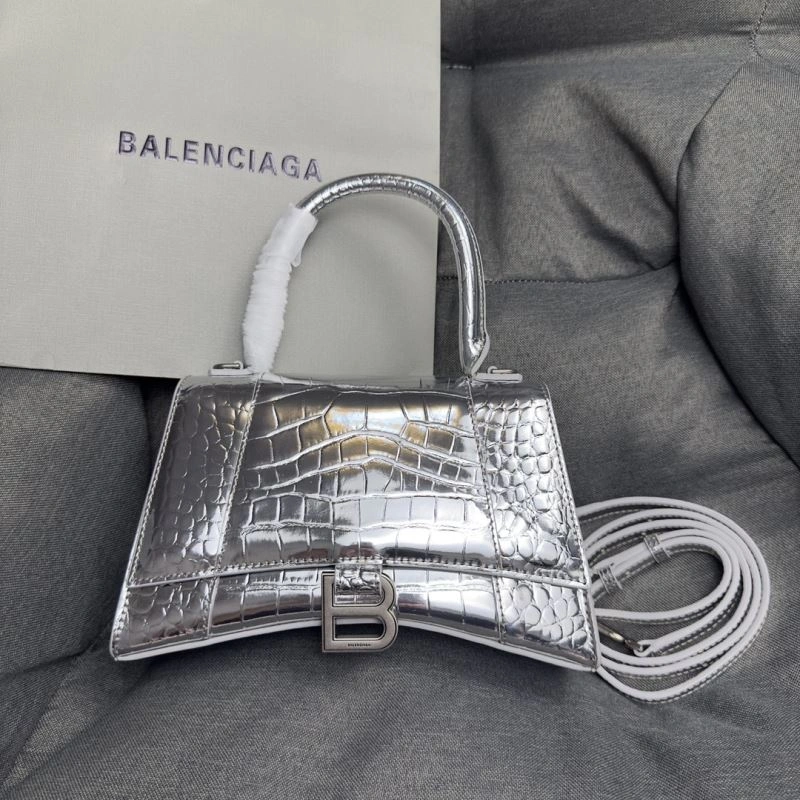 Balenciaga Silver Buckle Crocodile Hourglass Handbag - S Size Flexible 69970