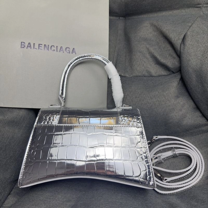 Balenciaga Silver Buckle Crocodile Hourglass Handbag - S Size Flexible 69970