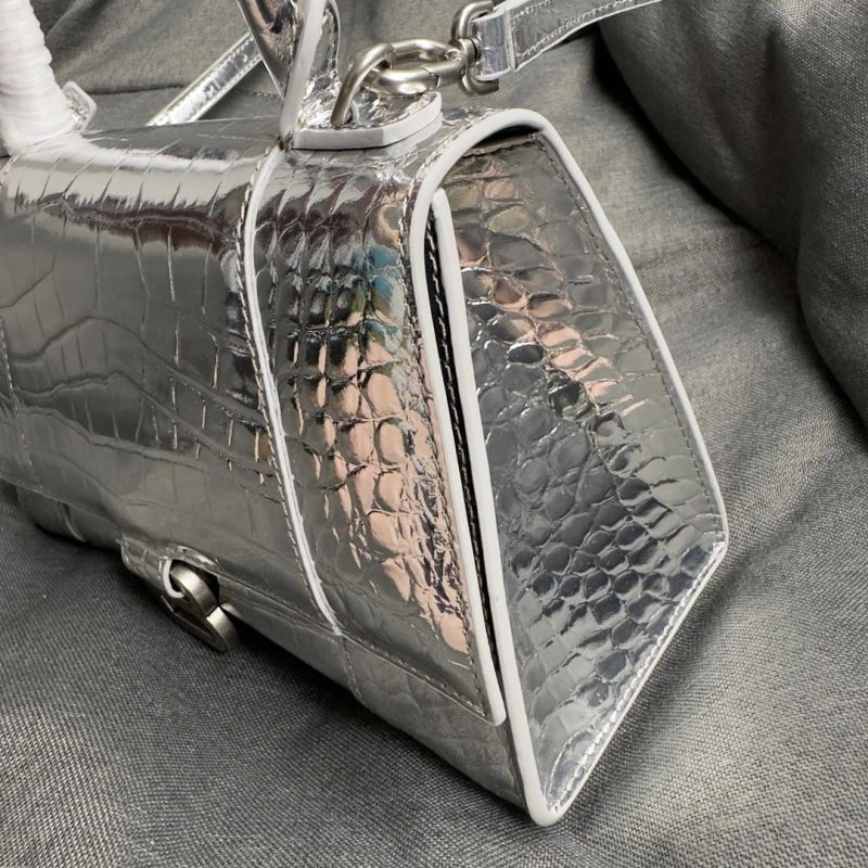 Balenciaga Silver Buckle Crocodile Hourglass Handbag - S Size Flexible 69970