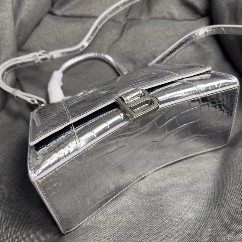 Balenciaga Silver Buckle Crocodile Hourglass Handbag - S Size Flexible 69970