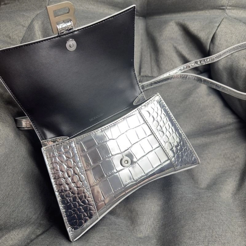 Balenciaga Silver Buckle Crocodile Hourglass Handbag - S Size Flexible 69970