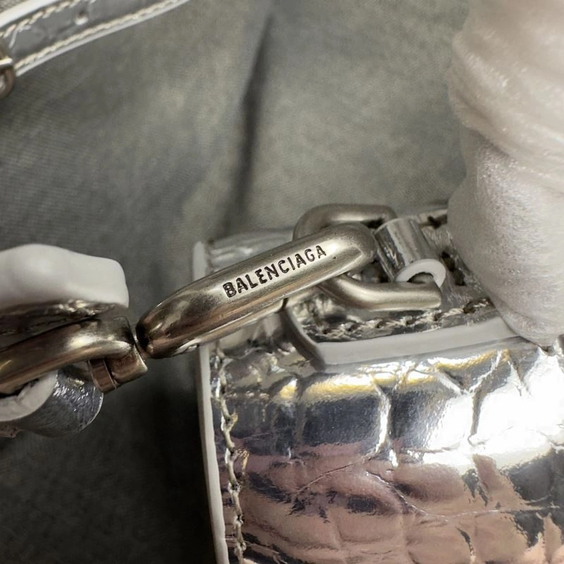 Balenciaga Silver Buckle Crocodile Hourglass Handbag - S Size Flexible 69970