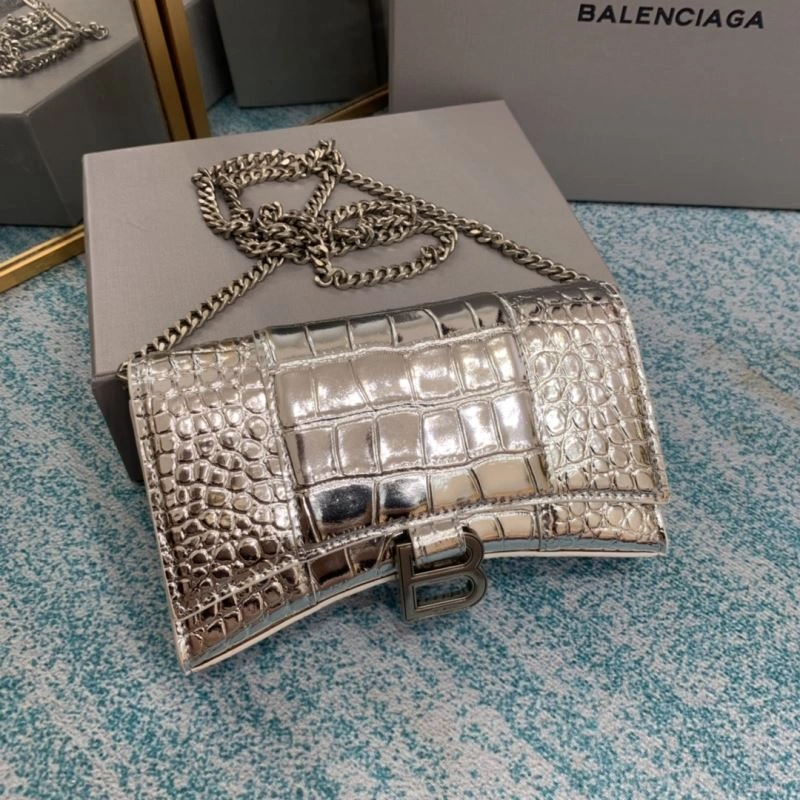 Balenciaga Silver Crocodile Hourglass Chain Bag - Model Practical 72654